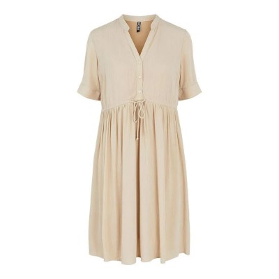 рокля,дамски,поли,и,рокли,pieces,otena,short,sleeve,dress,beige,(white,pepper)