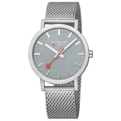 часовник,часовници,mondaine,classic,40,mm,watch,good,grey,st.,steel,brushed,stainlees,steel,mesh,(silver)