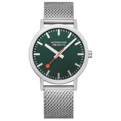 часовник,часовници,mondaine,classic,40,mm,woman,watch,grey,(park,green,st.,steel,brushed,stainlees,steel,mesh)