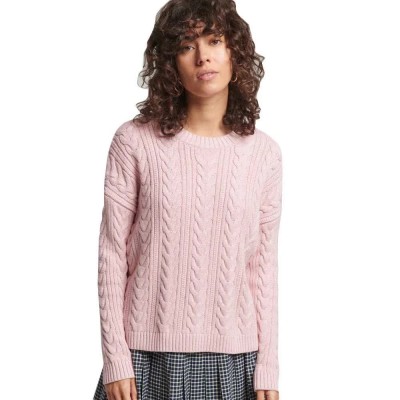 блуза,дамски,пуловери,дамски,плетени,дрехи,superdry,dropped,shoulder,cable,crew,sweater,pink,(nappa,pink,twist)