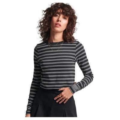 тениска,дамски,тениски,superdry,vintage,tiny,long,sleeve,t,shirt,grey,(black,white,stripe)
