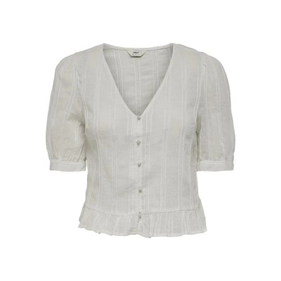 тениска,дамски,тениски,only,with,buttons,onllina,short,sleeve,v,neck,t,shirt,white,(cloud,dancer)