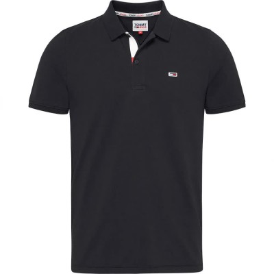 дънки,мъжки,блузи,с,яка,tommy,jeans,slim,placket,short,sleeve,polo,black,(black)