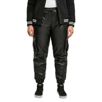 панталони,дамски,панталони,urban,classics,faux,leather,cargo,pants,black,(black)
