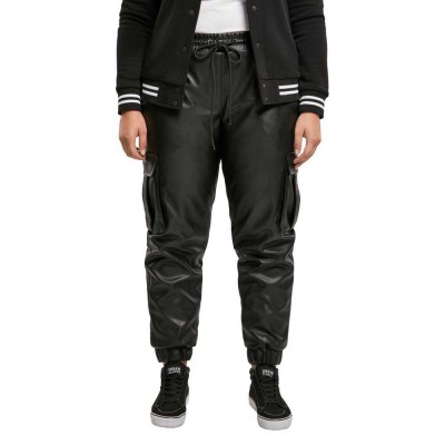 панталони,дамски,панталони,urban,classics,faux,leather,mid,waist,cargo,pants,black