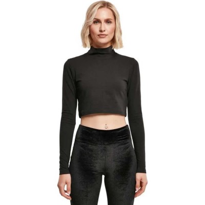 тениска,дамски,тениски,urban,classics,organic,cropped,long,sleeve,high,neck,t,shirt,black,(black)