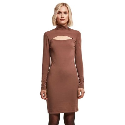 рокля,дамски,поли,и,рокли,urban,classics,stretch,cut,out,long,sleeve,short,dress,brown,(bark)