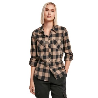 карирана,риза,дамски,блузи,дамски,ризи,urban,classics,turnup,checked,long,sleeve,shirt,beige,black,(black,soft,taupe)