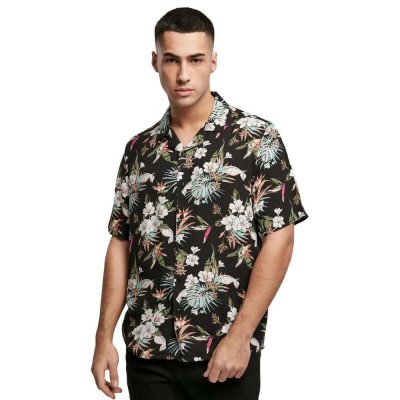 риза,с,къс,ръкав,мъжки,ризи,urban,classics,viscose,aop,resort,short,sleeve,shirt,black,tropical,(black)