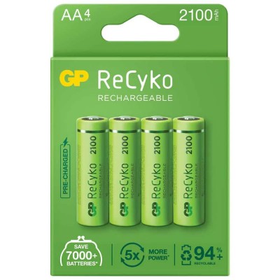 батерии,gp,batteries,recyko,lr06,2100mah,aaa,rechargeable,battery,4,units,green,(green)