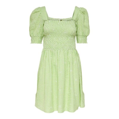 рокля,дамски,поли,и,рокли,only,flow,smock,short,sleeve,short,dress,green,(sap,green,checks,bright,white)