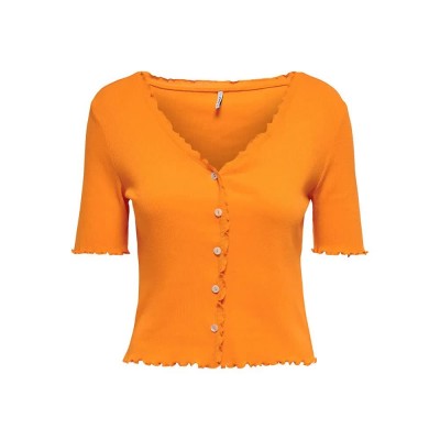 тениска,дамски,тениски,only,laila,button,short,sleeve,t,shirt,orange,(flame,orange)