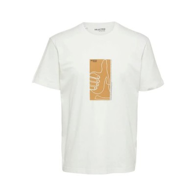 тениска,мъжки,тениски,selected,rob,camp,short,sleeve,t,shirt,snow,white,print,brown,print,(white)