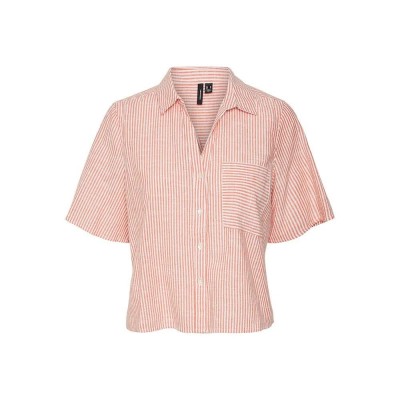 риза,с,къс,ръкав,дамски,блузи,дамски,ризи,vero,moda,jily,2,4,short,sleeve,shirt,spicy,orange,stripes,snow,white,(orange)