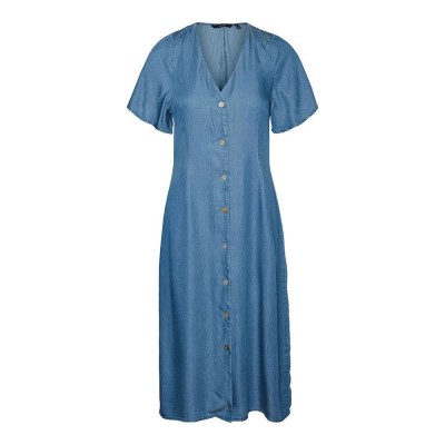 рокля,дамски,поли,и,рокли,vero,moda,liliana,calf,short,sleeve,long,dress,blue,(medium,blue,denim,pattern,dots)