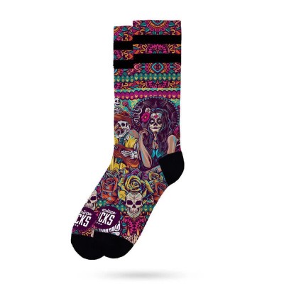 чорапи,дамски,чорапи,american,socks,día,de,los,muertos,coolmax,half,long,socks,pink,(lilac,black)