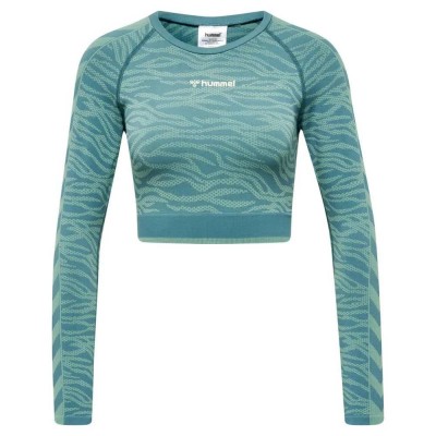 тениска,дамски,тениски,hummel,saga,cropped,seamless,long,sleeve,t,shirt,green,(north,atlantic,blue,surf,melange)