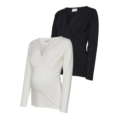 тениска,дамски,тениски,mamalicious,emma,maternity,long,sleeve,v,neck,t,shirt,2,units,multicolor,(black,pack,snow,white)