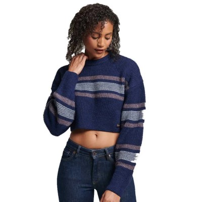 блуза,дамски,пуловери,дамски,плетени,дрехи,superdry,cropped,classic,crew,sweater,blue,(navy,stripe)