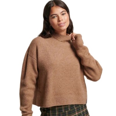 блуза,дамски,пуловери,дамски,плетени,дрехи,superdry,vintage,essential,mock,neck,sweater,brown,(mink)