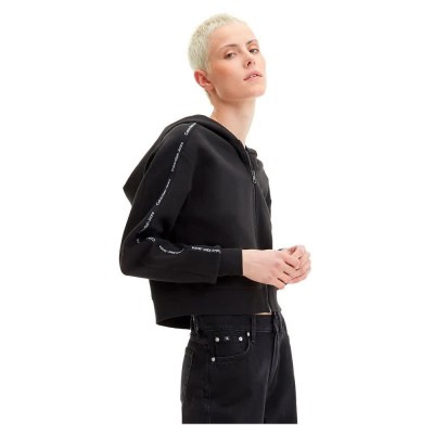 блуза,дамски,блузи,calvin,klein,jeans,logo,piping,full,zip,sweatshirt,black,(black)