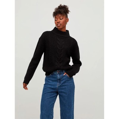 блуза,дамски,пуловери,дамски,плетени,дрехи,vila,oa,high,neck,sweater,black,(black)