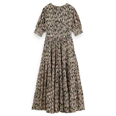 рокля,дамски,поли,и,рокли,scotch,&,soda,tiered,short,sleeve,long,dress,green,(combo,r)