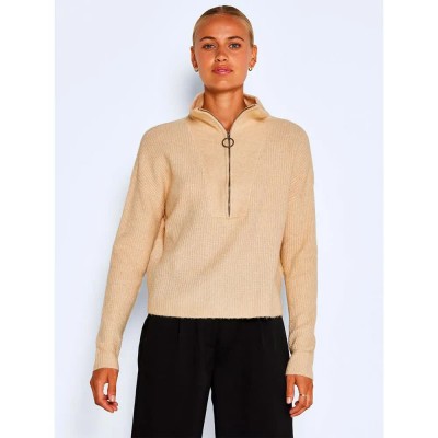 блуза,дамски,пуловери,дамски,плетени,дрехи,noisy,may,new,alice,high,neck,sweater,beige,(irish,cream)