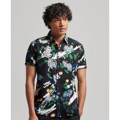 риза,с,къс,ръкав,мъжки,ризи,superdry,vintage,hawaiian,short,sleeve,shirt,aya,black,floral,(black)