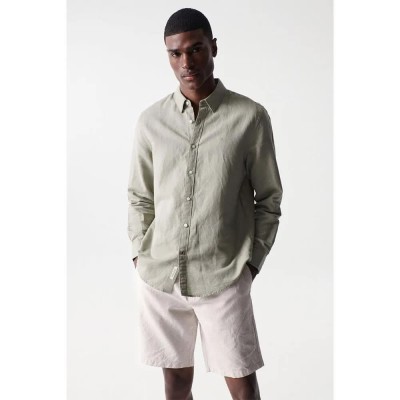 риза,с,дълъг,ръкав,мъжки,ризи,salsa,jeans,cotton,linnen,regular,fit,long,sleeve,shirt,green