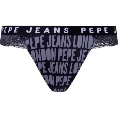 дамско,бельо,дамски,бикини,и,танкини,pepe,jeans,allover,logo,thong,black,(black)