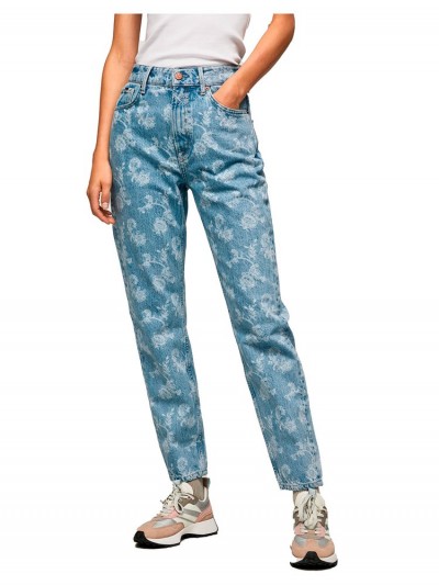 дамски,панталони,pepe,jeans,violet,floral,high,waist,jeans,blue