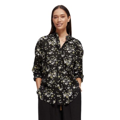 риза,с,дълъг,ръкав,дамски,блузи,дамски,ризи,scotch,&,soda,printed,oversized,long,sleeve,shirt,black