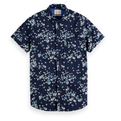 риза,с,къс,ръкав,мъжки,ризи,scotch,&,soda,printed,poplin,short,sleeve,shirt,blue