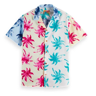 риза,с,къс,ръкав,мъжки,ризи,scotch,&,soda,voile,printed,short,sleeve,shirt,white