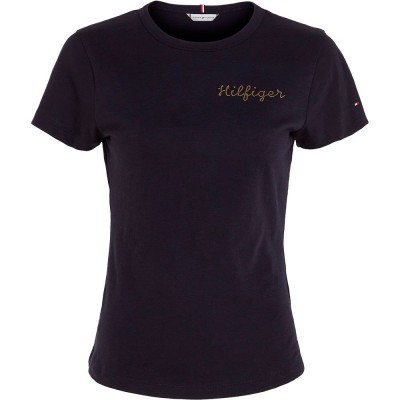тениска,дамски,тениски,tommy,hilfiger,slim,gold,short,sleeve,crew,neck,t,shirt,blue