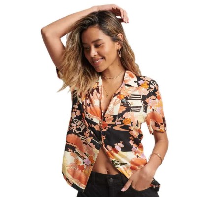 риза,с,къс,ръкав,дамски,блузи,дамски,ризи,superdry,vintage,beach,resort,short,sleeve,shirt,orange