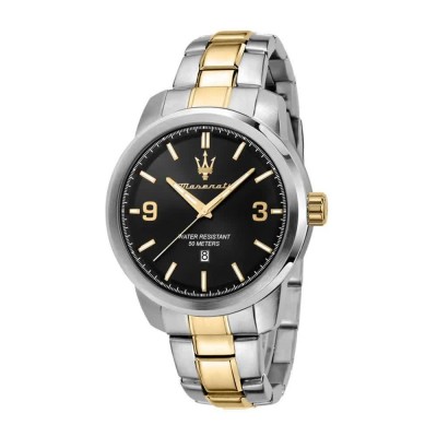 часовник,часовници,maserati,successo,44,mm,3h,black,dial,br,ss+yg,watch,golden