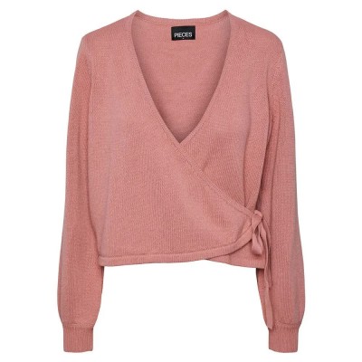 блуза,дамски,пуловери,дамски,плетени,дрехи,pieces,trista,wrap,v,neck,sweater,pink,(woodrose)