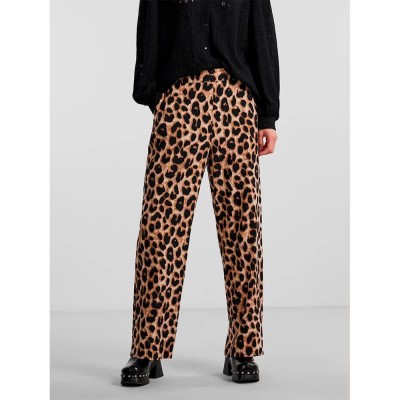 панталони,дамски,панталони,pieces,gurla,high,waist,pants,brown,(black,aop,leo)