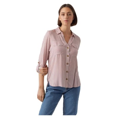 риза,с,дълъг,ръкав,дамски,блузи,дамски,ризи,vero,moda,bumpy,new,long,sleeve,shirt,snow,white,stripes,nostalgia,rose,(pink)