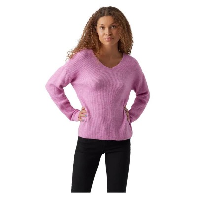 блуза,дамски,пуловери,дамски,плетени,дрехи,vero,moda,crew,lefile,v,neck,sweater,cyclamen,detail,melange