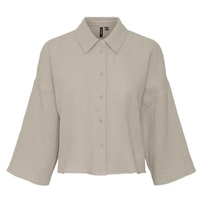 дамски,блузи,дамски,ризи,vero,moda,natali,crop,3,4,sleeve,shirt,beige,(silver,lining)