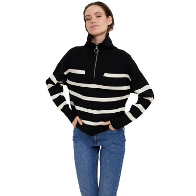 блуза,дамски,пуловери,дамски,плетени,дрехи,vero,moda,saba,stripe,half,zip,sweater,black
