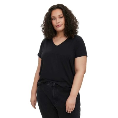 тениска,дамски,тениски,vero,moda,curve,aya,short,sleeve,v,neck,t,shirt,black,(black)