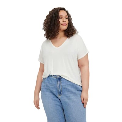 тениска,дамски,тениски,vero,moda,curve,aya,short,sleeve,v,neck,t,shirt,snow,white,(white)
