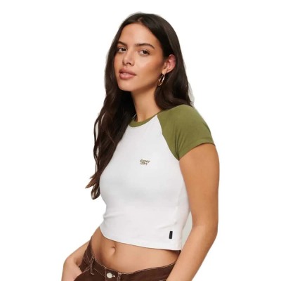 къса,блуза,дамски,топове,superdry,vintage,crop,baseball,short,sleeve,top,green,white,(optic,olive,khaki)