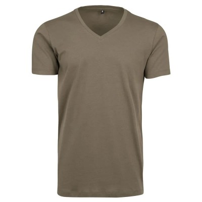 тениска,мъжки,тениски,build,your,brand,light,by006,short,sleeve,v,neck,t,shirt,green,(olive)
