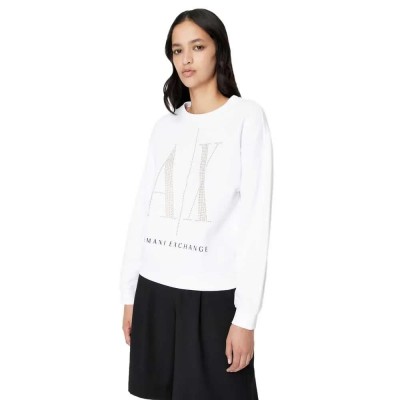 блуза,дамски,блузи,armani,exchange,studded,logo,sweatshirt,white