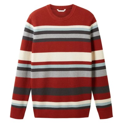 блуза,мъжки,пуловери,tom,tailor,1038200,striped,knit,sweater,red,knitted,multi,stripe,(red)